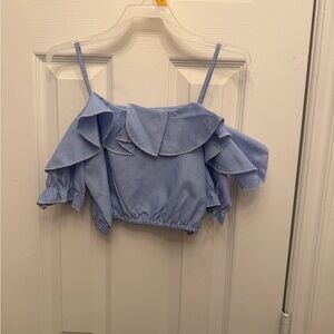 Youth Girls SHEIN Blue Ruffle Off-Shoulder Blouse new, never worn youth size 10
